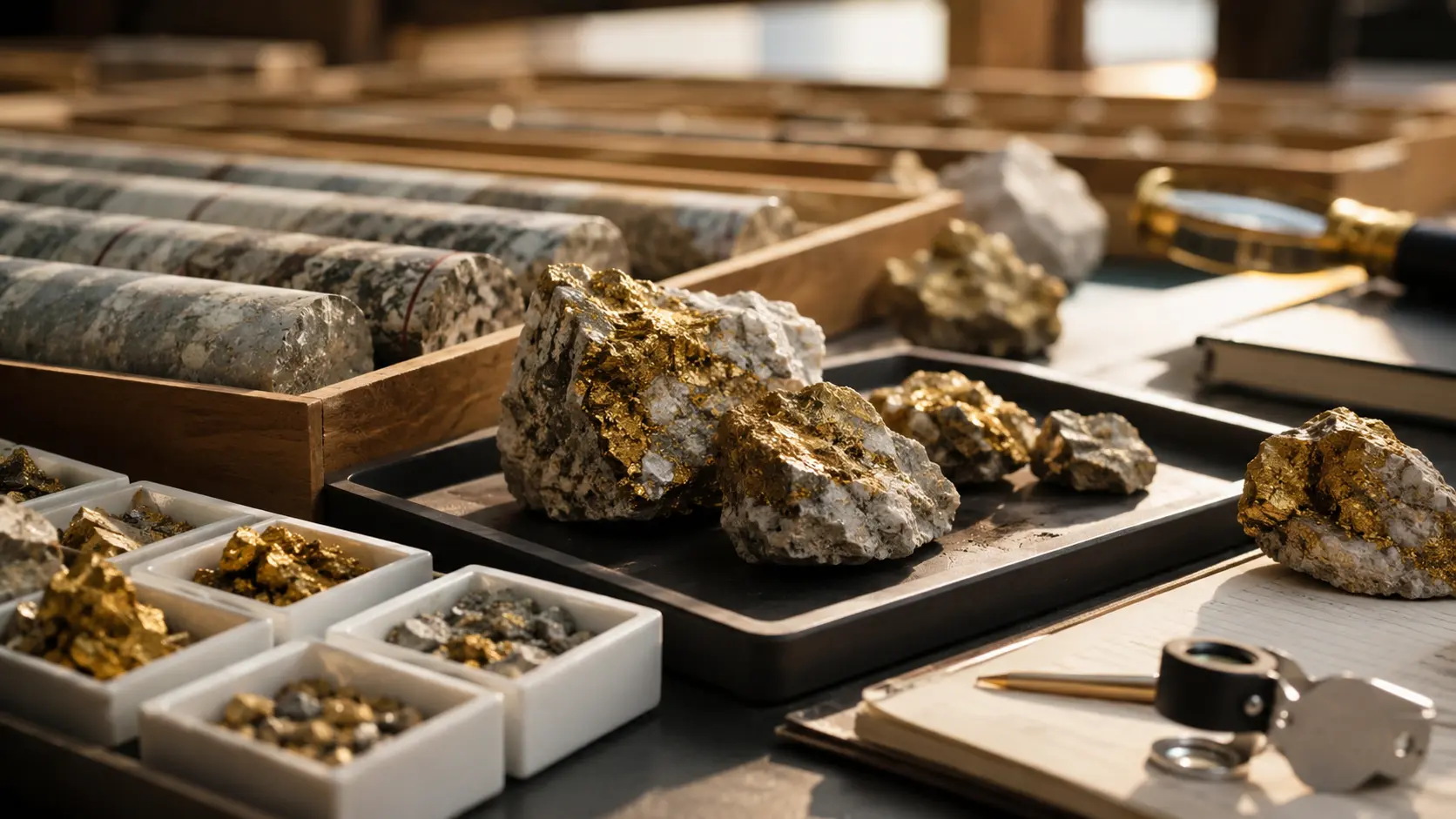 Gold-bearing ore samples prepared for commercial review